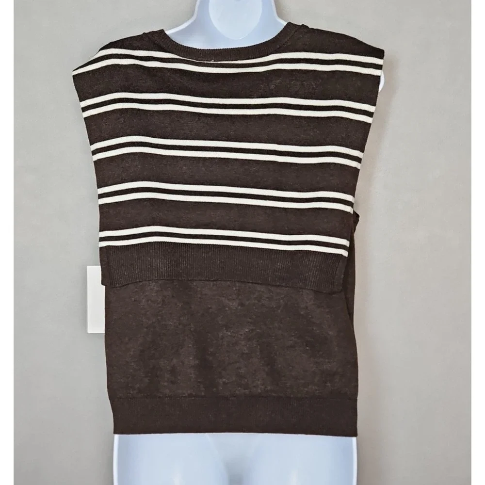 Vince‎ Camuto Womens Brown Sleeveless Sweater Attached Shoulder Tie Large NWT